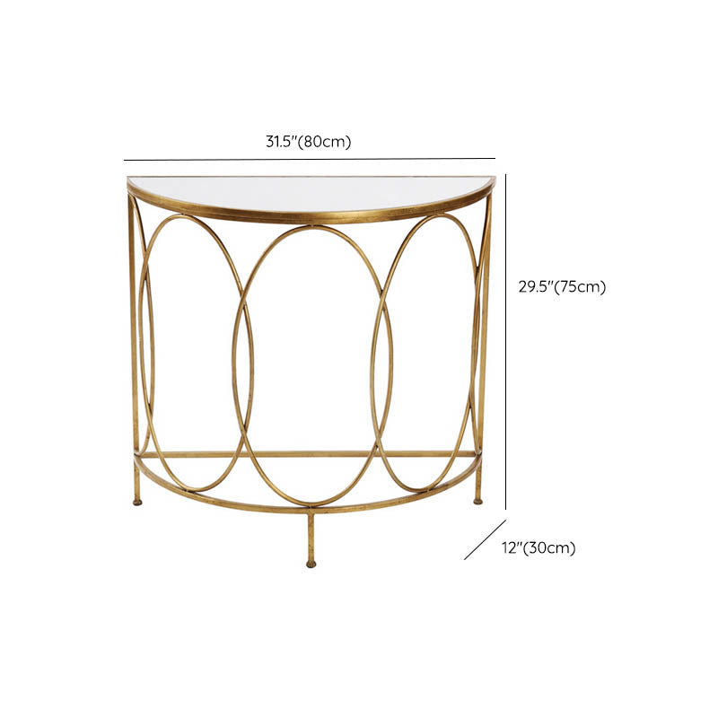 Modern Half Moon Console Table Stone Console Sofa Table in Gold and White