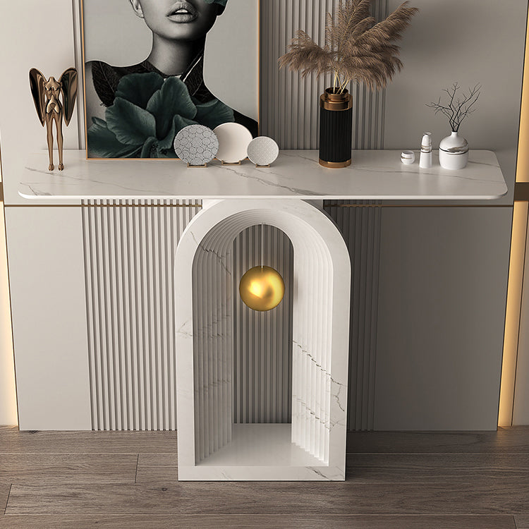 Contemporary White Console Table Rectangle Console Sofa Table for Hall