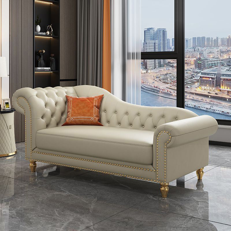 Modern Style Rolled Arms Chaise Living Room Faux Leather Chaise