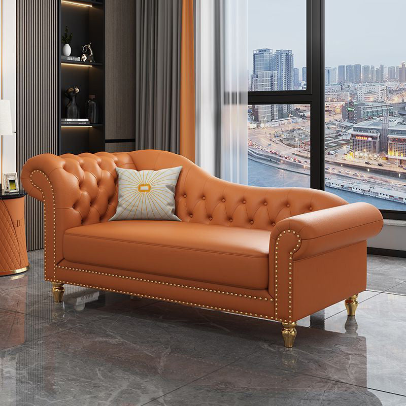 Modern Style Rolled Arms Chaise Living Room Faux Leather Chaise