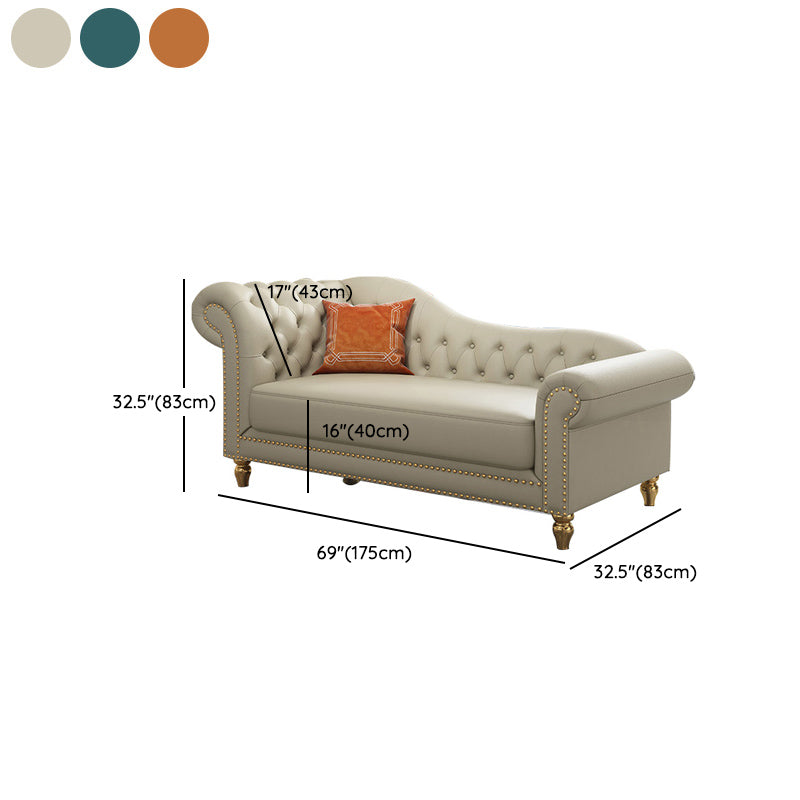 Modern Style Rolled Arms Chaise Living Room Faux Leather Chaise