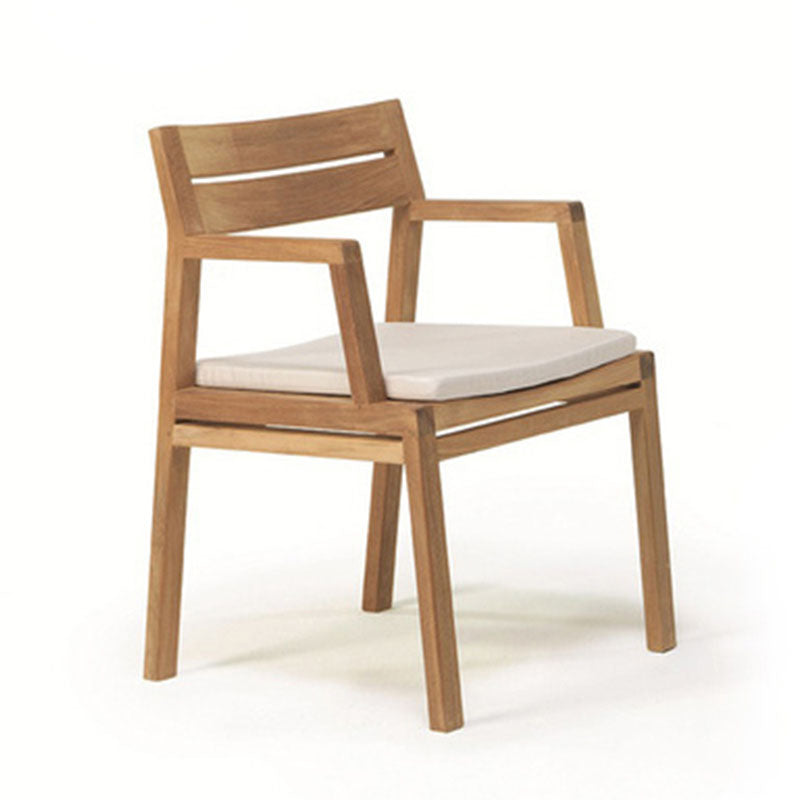 Contemporary Solid Wood Dining Armchair Open Back Patio Arm Chair