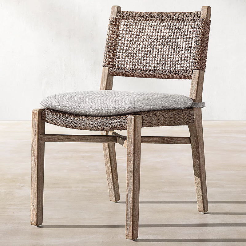 Teak Outdoor Bistro Chair Tropical Dining Set with Rattan Accents