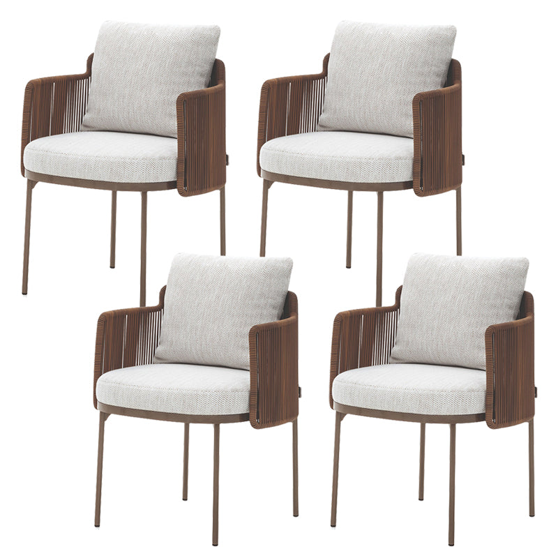 Tropical Upholstered Patio Arm Chair Light Gray Dining Armchair