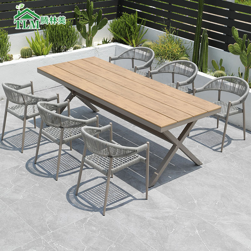 Tropical Outdoor Bistro Chairs with Metal Base and Arms in Faux Rattan