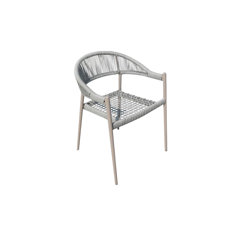 Tropical Outdoor Bistro Chairs with Metal Base and Arms in Faux Rattan