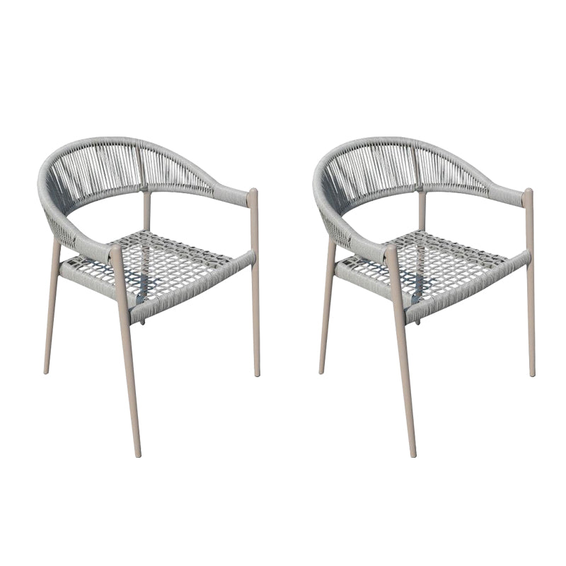 Tropical Outdoor Bistro Chairs with Metal Base and Arms in Faux Rattan