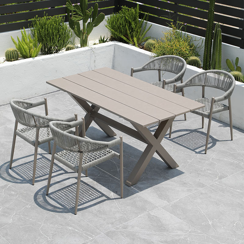 Tropical Outdoor Bistro Chairs with Metal Base and Arms in Faux Rattan