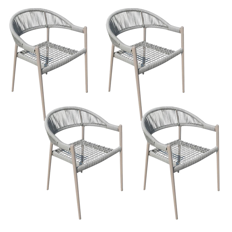 Tropical Outdoor Bistro Chairs with Metal Base and Arms in Faux Rattan