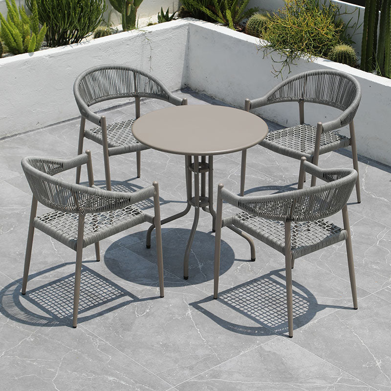 Tropical Outdoor Bistro Chairs with Metal Base and Arms in Faux Rattan
