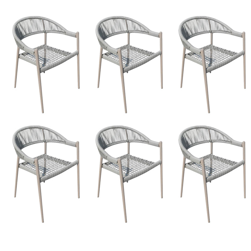 Tropical Outdoor Bistro Chairs with Metal Base and Arms in Faux Rattan