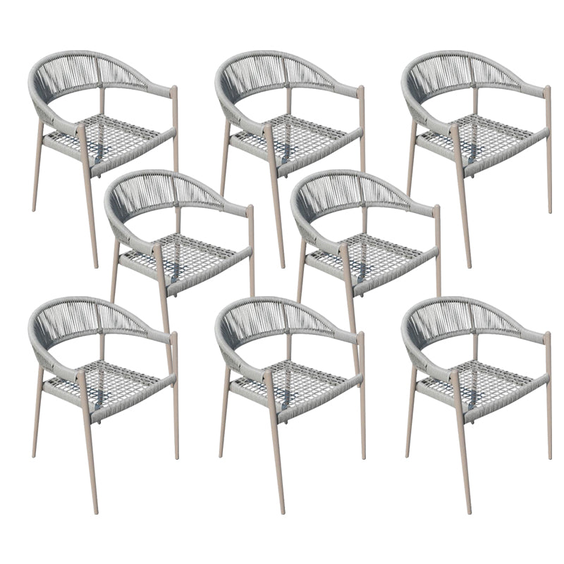 Tropical Outdoor Bistro Chairs with Metal Base and Arms in Faux Rattan