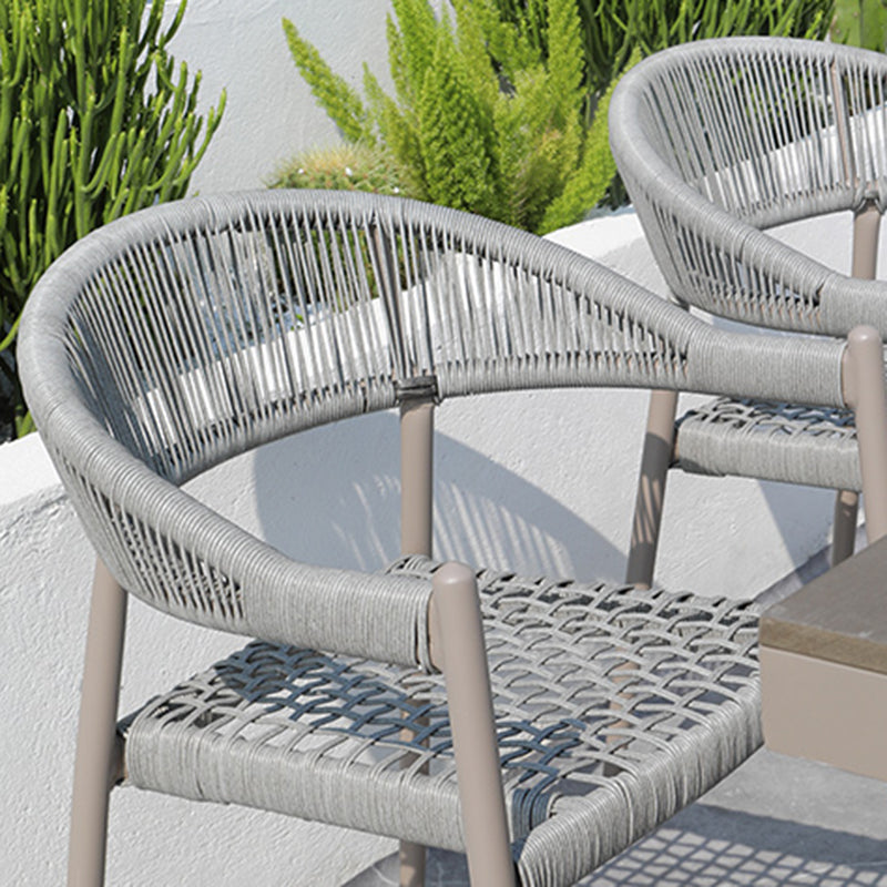 Tropical Outdoor Bistro Chairs with Metal Base and Arms in Faux Rattan