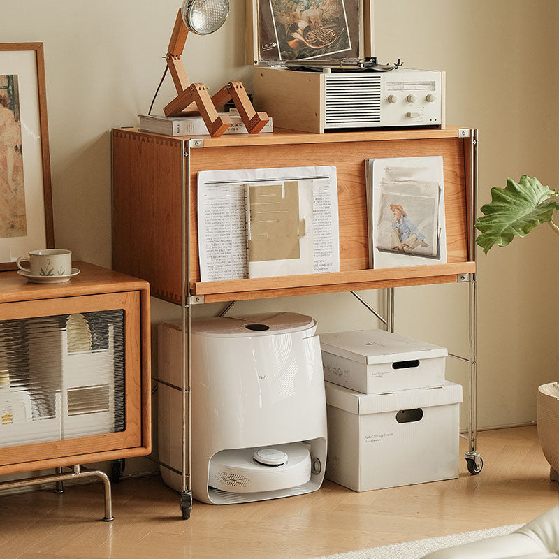 Contemporary Solid Wood Bookcase Closed Back Bookshelf with Cabinets