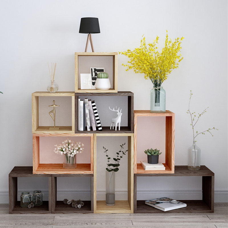 Open Back Cube Bookshelf Solid Wood Contemporary Bookcase for Home
