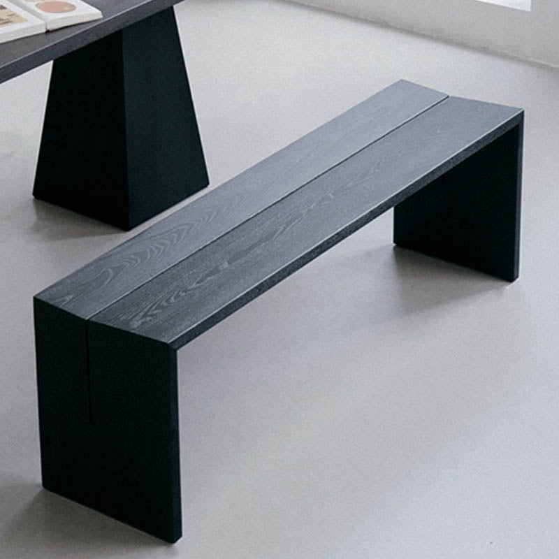 Contemporary Solid Wood Bench Black Seating Bench with Double Pedestal