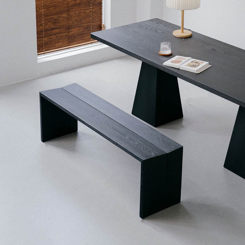 Contemporary Solid Wood Bench Black Seating Bench with Double Pedestal