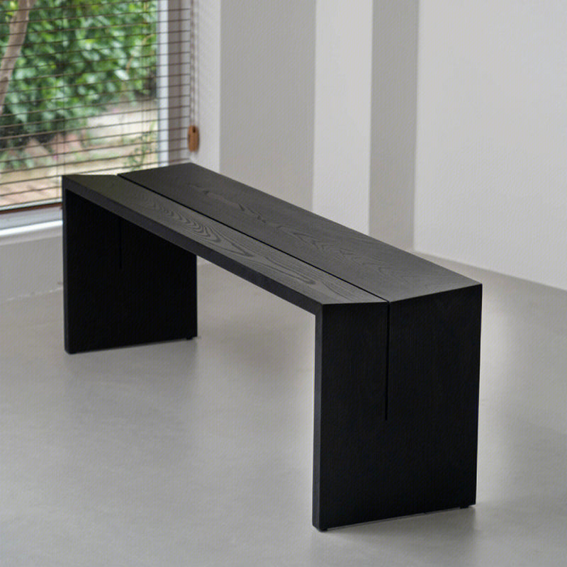 Contemporary Solid Wood Bench Black Seating Bench with Double Pedestal