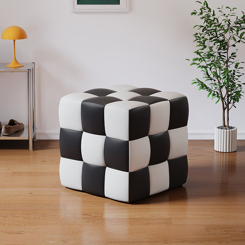 Contemporary Home Square Ottoman Leather Foot Stool with Black Legs