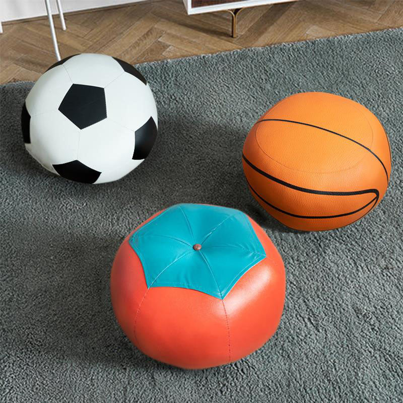 Modern Pouf Ottoman Faux Leather Water Resistant Upholstered Spherical Ottoman