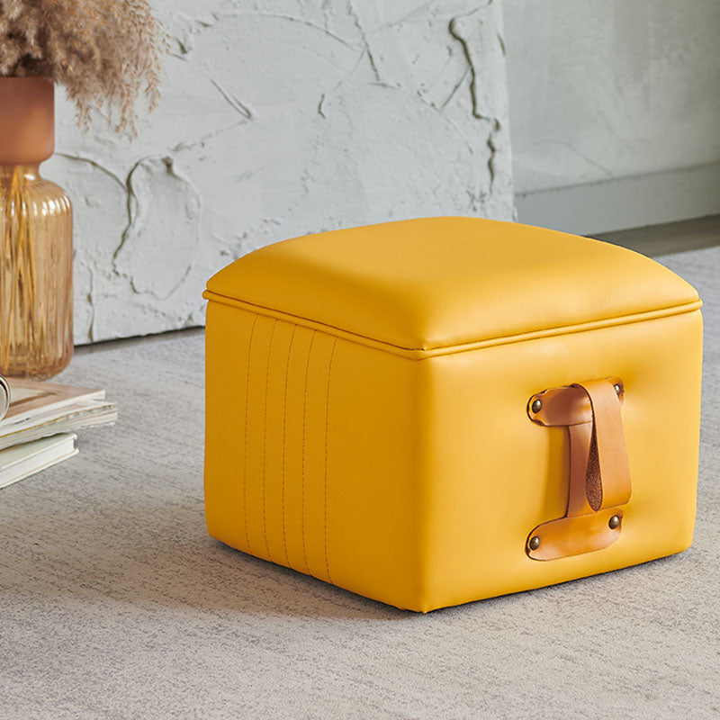 Glam Pouf Ottoman Genuine Leather Stain Resistant Upholstered Solid Color Square Ottoman