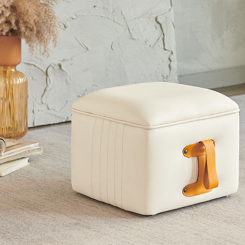 Glam Pouf Ottoman Genuine Leather Stain Resistant Upholstered Solid Color Square Ottoman