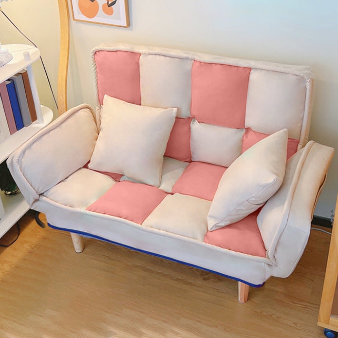 Convertible Leather Sofa Living Room Rolled Arm Loveseat with Pillows
