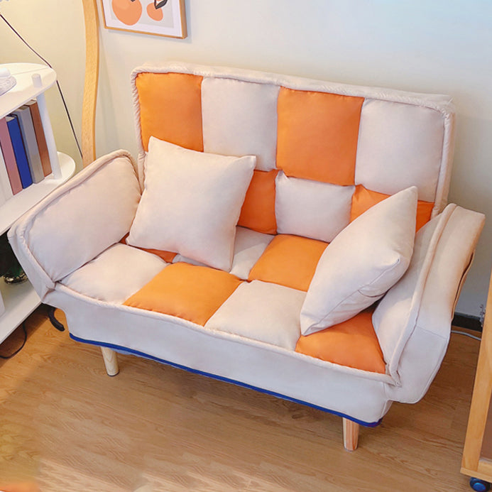Convertible Leather Sofa Living Room Rolled Arm Loveseat with Pillows