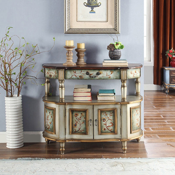 Mid-Century Modern Distressed Wood Storage Cabinet 1 - Door & 1 - Drawer Cabinet