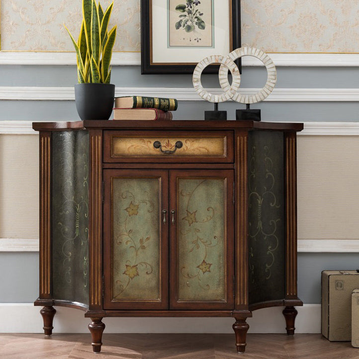 Mid-Century Modern Distressed Wood Storage Cabinet 1 - Door & 1 - Drawer Cabinet