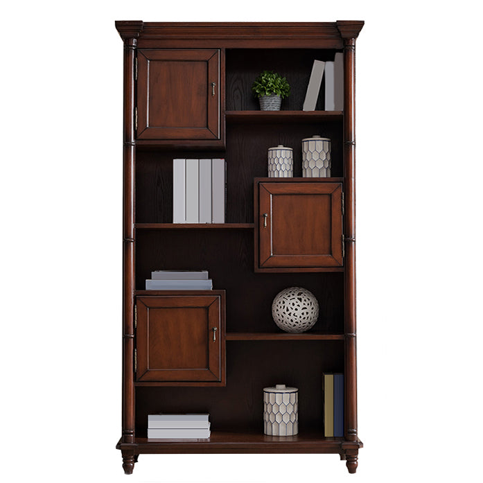 Solid Wood Brown Cabinet 70.9" Tall Mid-Century Modern Accent Cabinet with 3 Doors