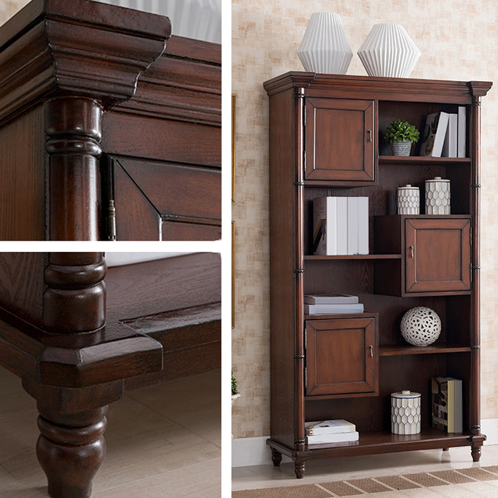 Solid Wood Brown Cabinet 70.9" Tall Mid-Century Modern Accent Cabinet with 3 Doors