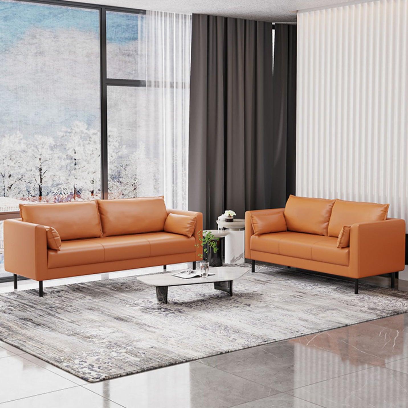 Square Arm Loveseat Sofa Apartment Leather Settee for Living Room