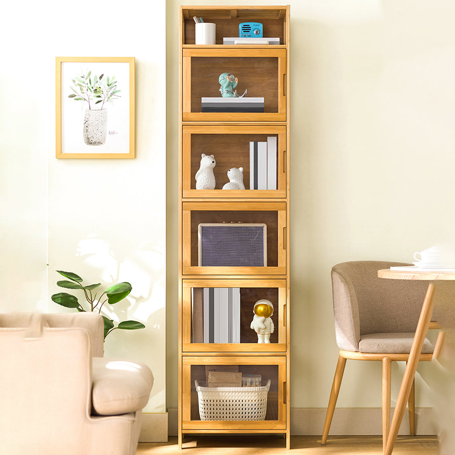 Contemporary Rectangle Accent Cabinet, Brown/Natural/Grey Cabinet with Doors