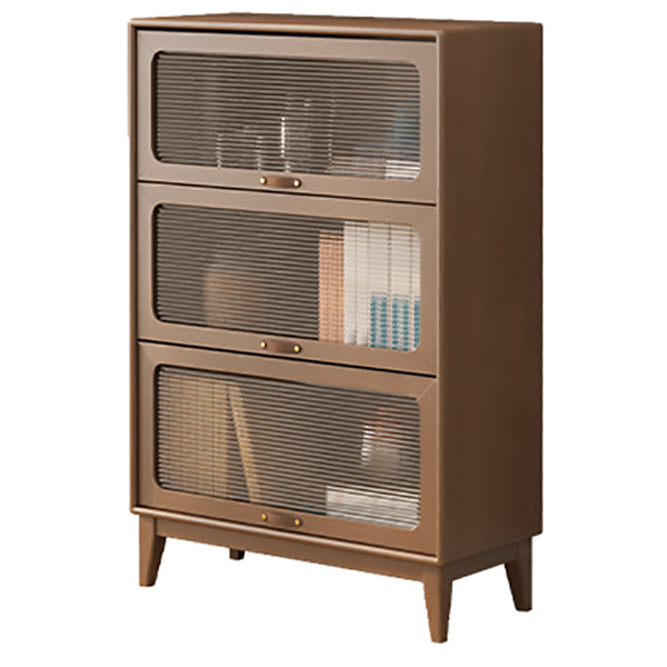 Mid-Century Modern Glass Paned Cabinet,  Solid Wood Accent Cabinet