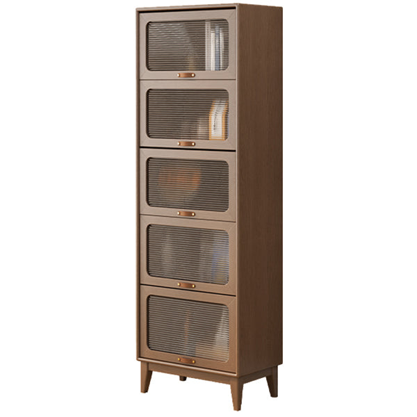 Mid-Century Modern Glass Paned Cabinet,  Solid Wood Accent Cabinet