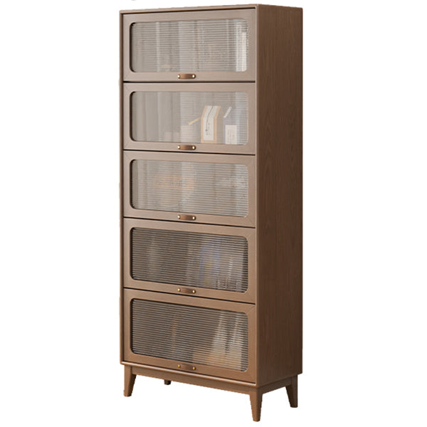 Mid-Century Modern Glass Paned Cabinet,  Solid Wood Accent Cabinet