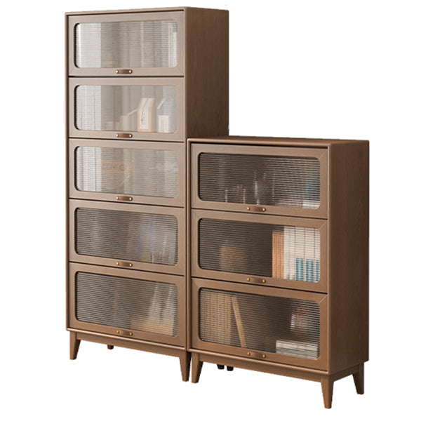 Mid-Century Modern Glass Paned Cabinet,  Solid Wood Accent Cabinet