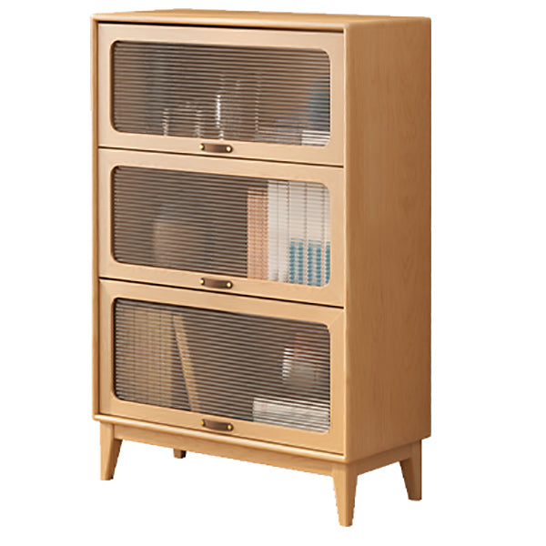 Mid-Century Modern Glass Paned Cabinet,  Solid Wood Accent Cabinet