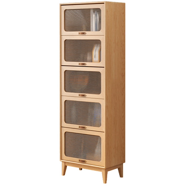 Mid-Century Modern Glass Paned Cabinet,  Solid Wood Accent Cabinet
