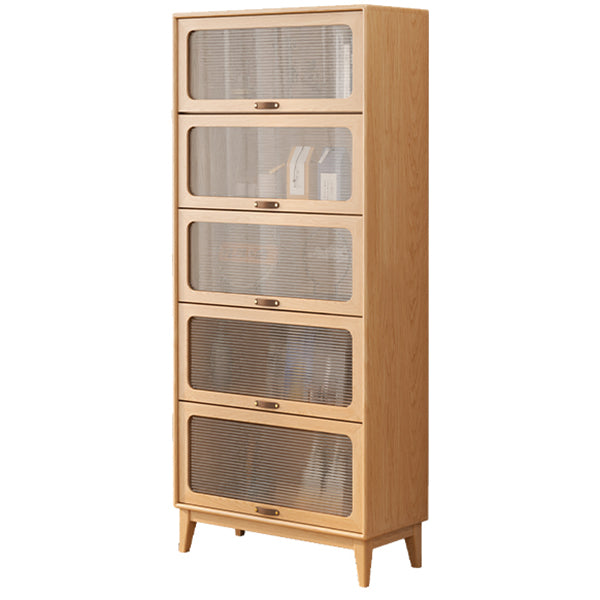 Mid-Century Modern Glass Paned Cabinet,  Solid Wood Accent Cabinet