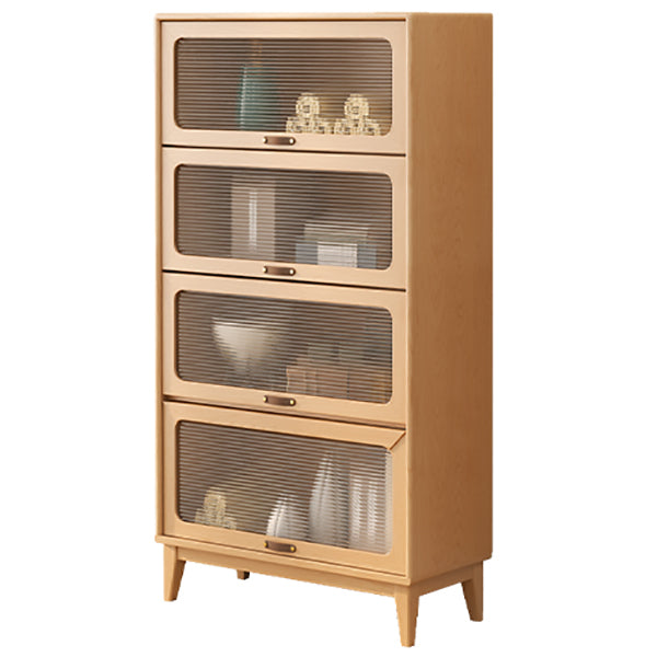 Mid-Century Modern Glass Paned Cabinet,  Solid Wood Accent Cabinet