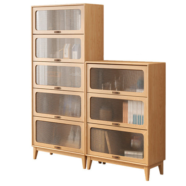 Mid-Century Modern Glass Paned Cabinet,  Solid Wood Accent Cabinet