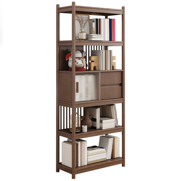 Brown/Natural Glass Paned Cabinet, Solid Wood Mid-Century Modern Cabinet