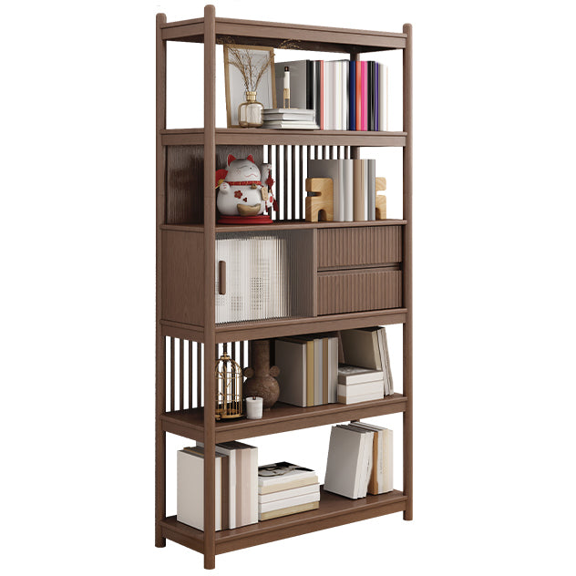 Brown/Natural Glass Paned Cabinet, Solid Wood Mid-Century Modern Cabinet