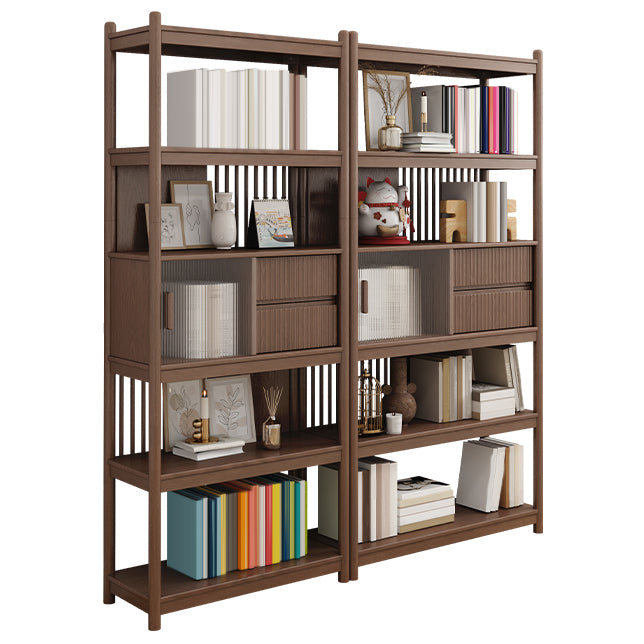 Brown/Natural Glass Paned Cabinet, Solid Wood Mid-Century Modern Cabinet