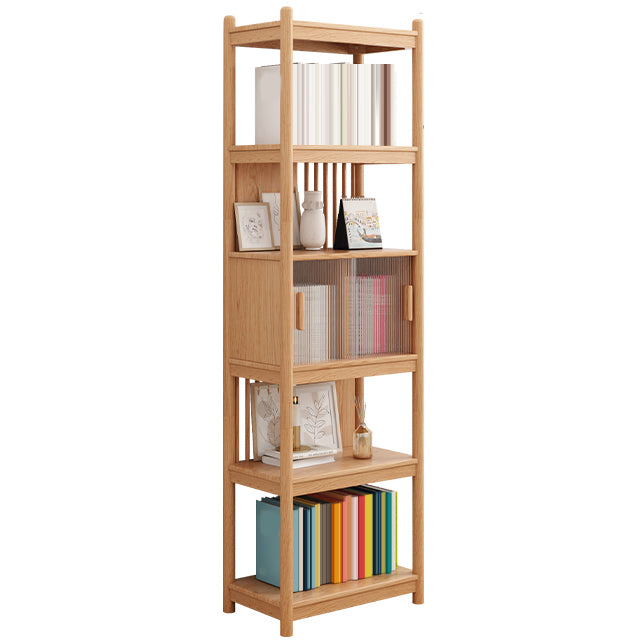 Brown/Natural Glass Paned Cabinet, Solid Wood Mid-Century Modern Cabinet