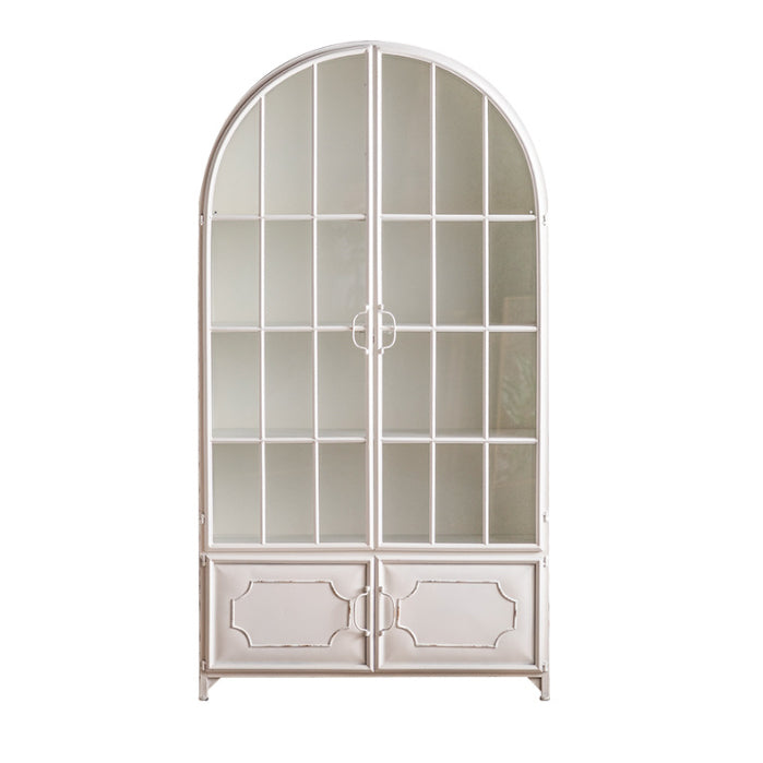 Industrial Style Solid Wood Chest Glass Paned Distressed Accent Cabinet