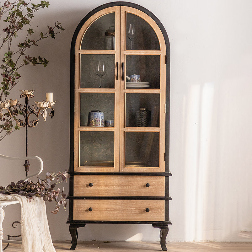 Industrial Style Solid Wood Chest Glass Paned Distressed Accent Cabinet