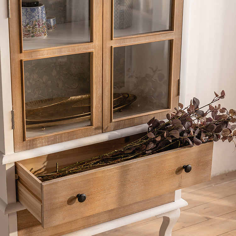 Industrial Style Solid Wood Chest Glass Paned Distressed Accent Cabinet